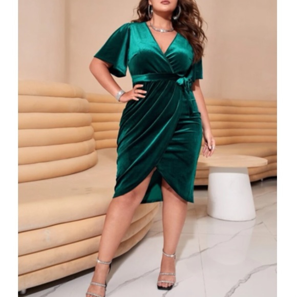 Luxe velvet knit side wrap holidays party dress - Picture 2 of 5